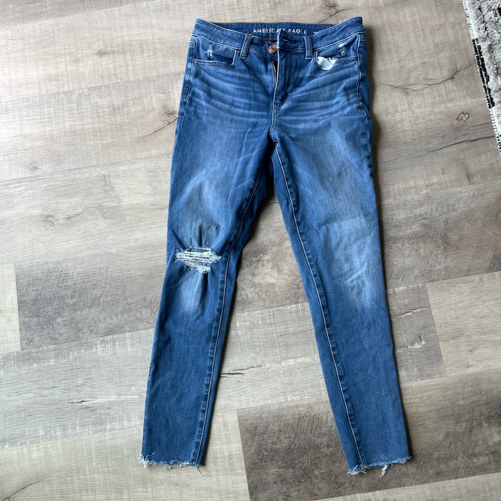 American Eagle Outfitters Blue Skinny Jeans with Distressed Detail